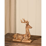 Sitting Deer Driftwood Resin Figurine with Antlers - Brown