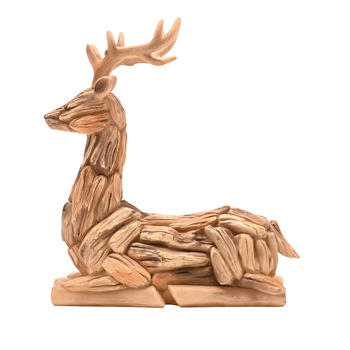 Sitting Deer Driftwood Resin Figurine with Antlers - Brown