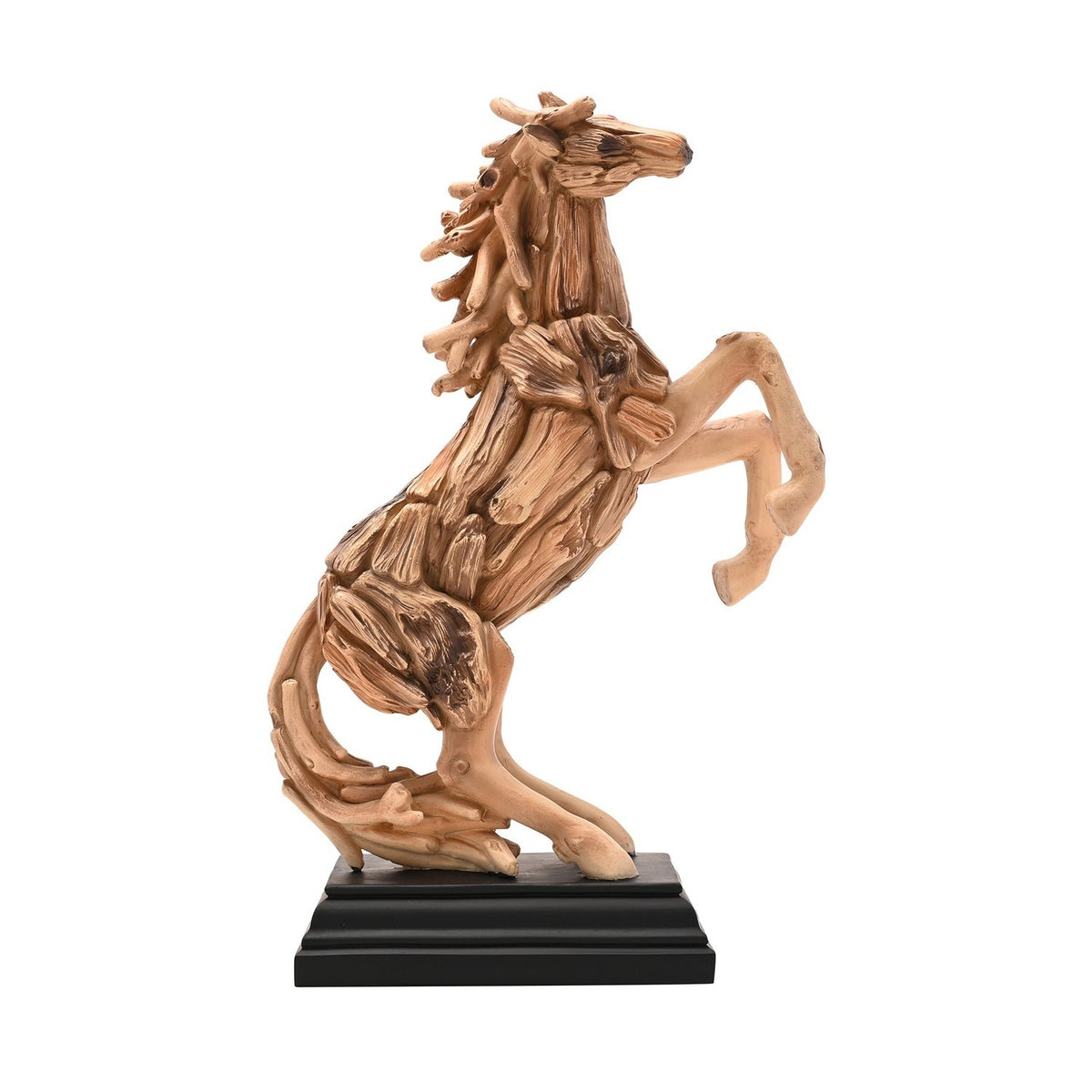 Rearing Horse Driftwood Resin Figurine with Base - Brown