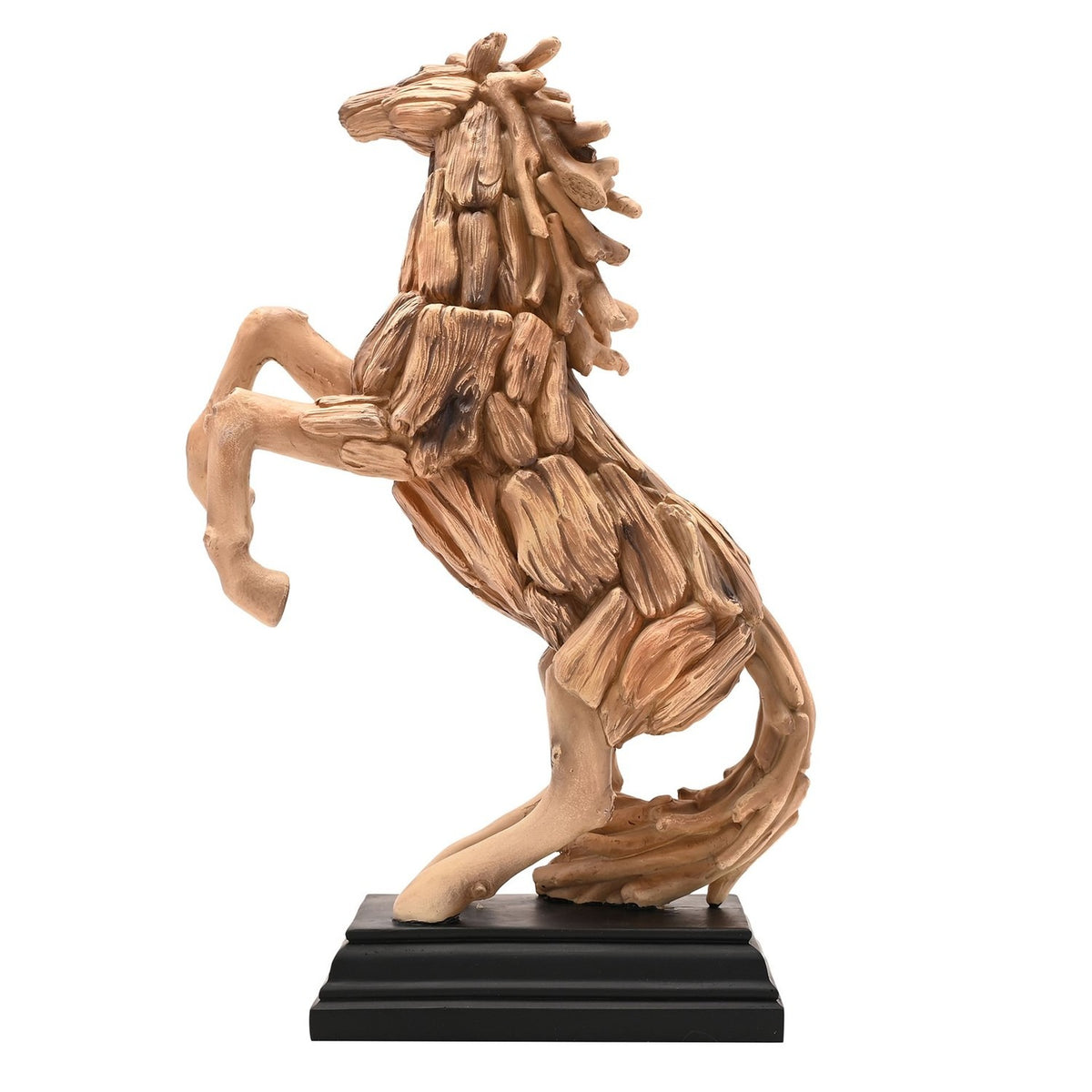 Rearing Horse Driftwood Resin Figurine with Base - Brown
