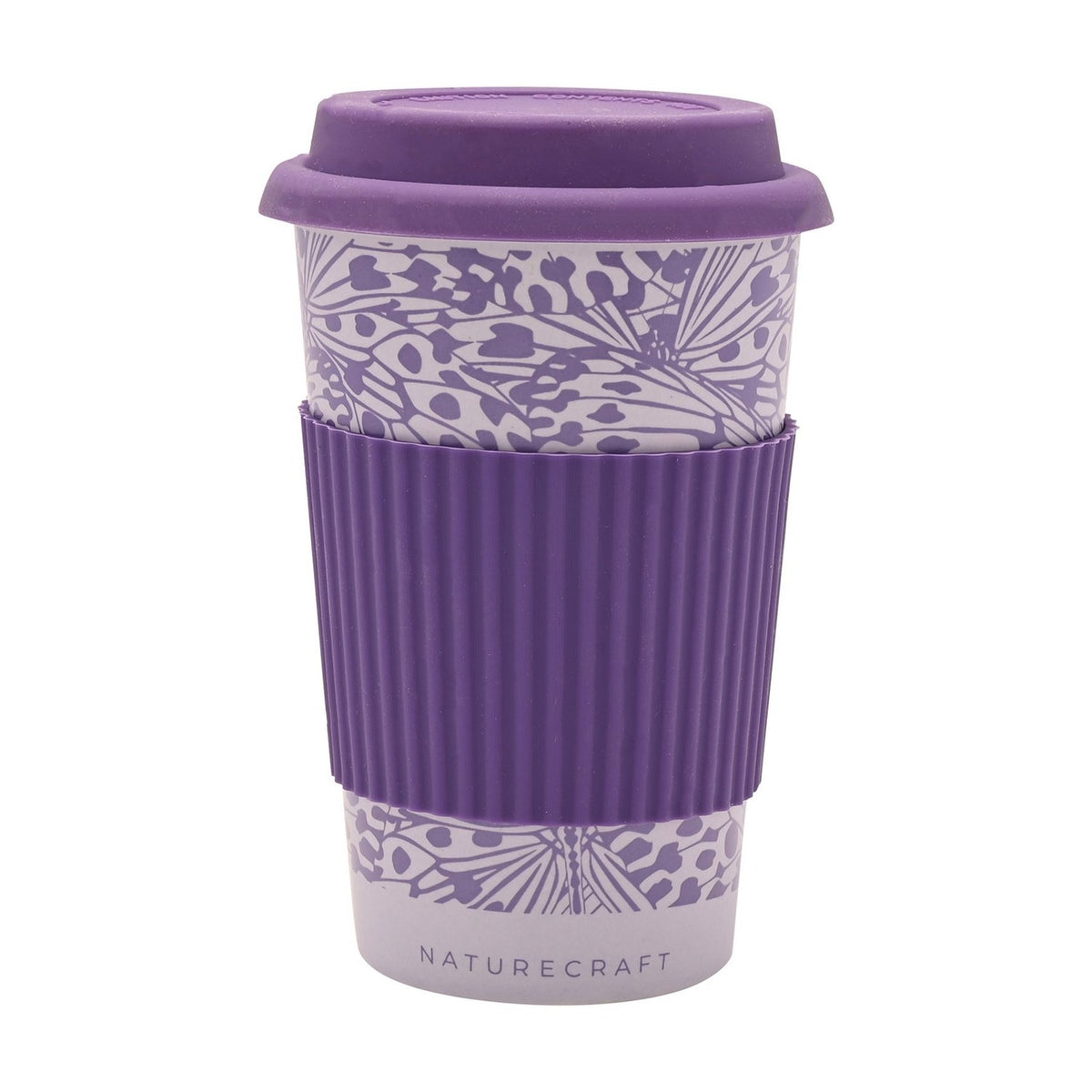 Butterfly Print Stoneware Travel Mug with Lid 320ml - Purple