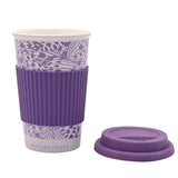 Butterfly Print Stoneware Travel Mug with Lid 320ml - Purple