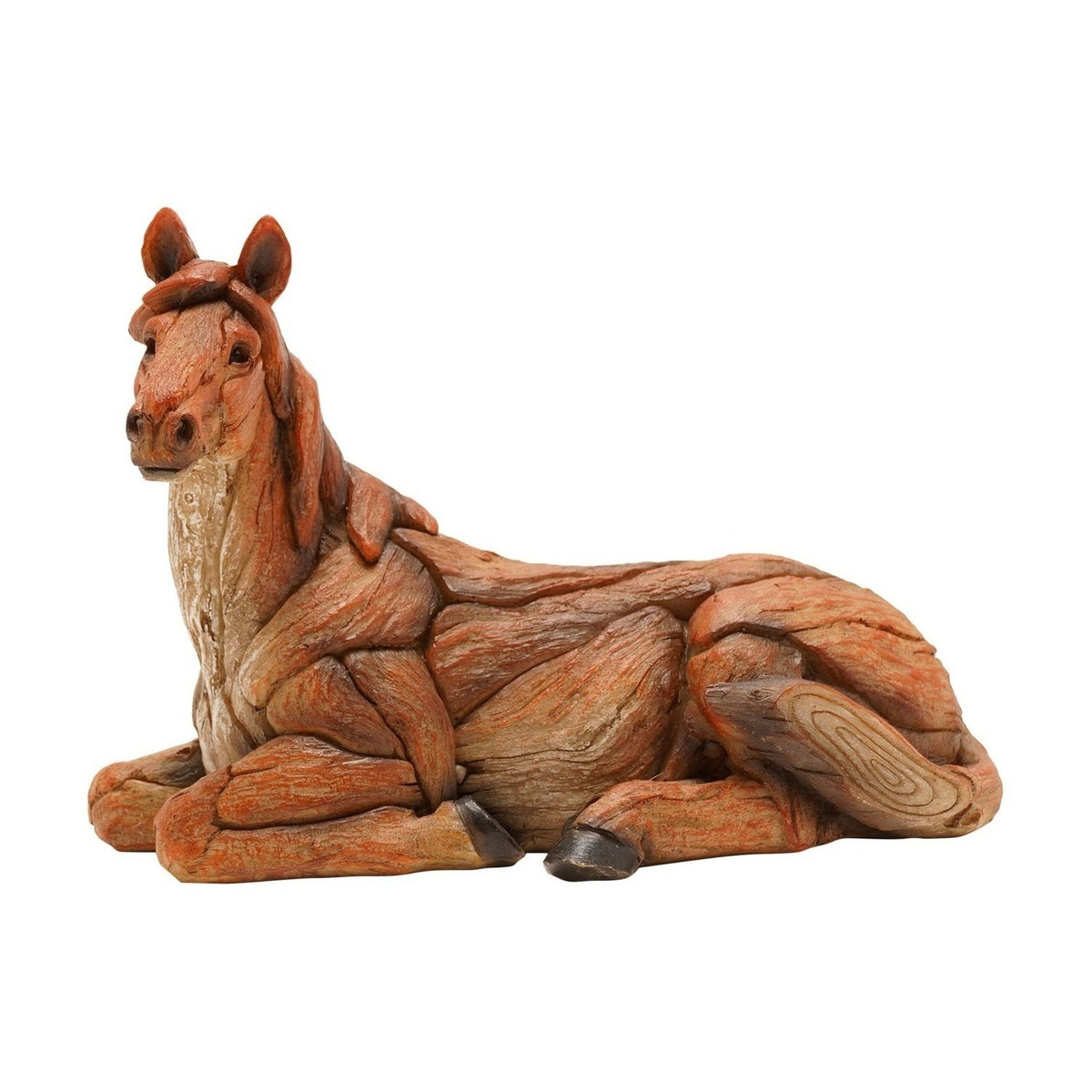 Sitting Horse Wood Effect Resin Figurine 16.5cm - Brown
