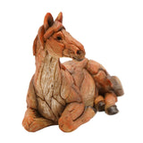 Sitting Horse Wood Effect Resin Figurine 16.5cm - Brown