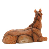 Sitting Horse Wood Effect Resin Figurine 16.5cm - Brown
