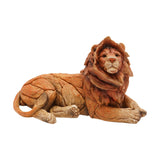 Wood Grain Effect Resting Lion Resin Figurine 18.2cm - Brown
