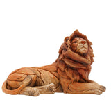 Wood Grain Effect Resting Lion Resin Figurine 18.2cm - Brown