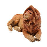 Wood Grain Effect Resting Lion Resin Figurine 18.2cm - Brown
