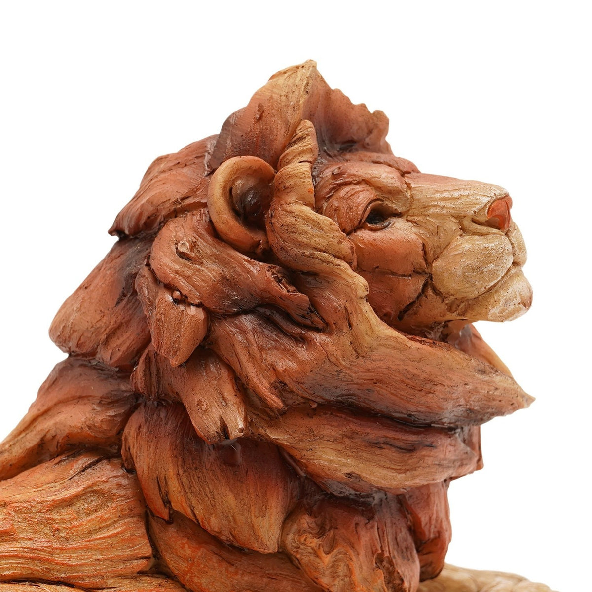 Wood Grain Effect Resting Lion Resin Figurine 18.2cm - Brown