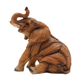 Wood Effect Sitting Elephant Resin Figurine 15.5cm - Brown