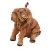 Wood Effect Sitting Elephant Resin Figurine 15.5cm - Brown