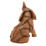 Wood Effect Sitting Elephant Resin Figurine 15.5cm - Brown