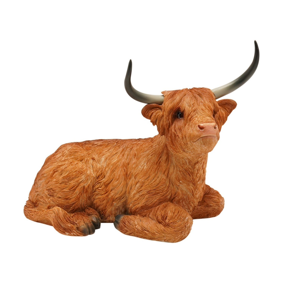 Sitting Highland Cow Polystone Resin Figurine 25cm - Brown