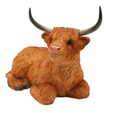 Sitting Highland Cow Polystone Resin Figurine 25cm - Brown