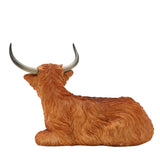 Sitting Highland Cow Polystone Resin Figurine 25cm - Brown