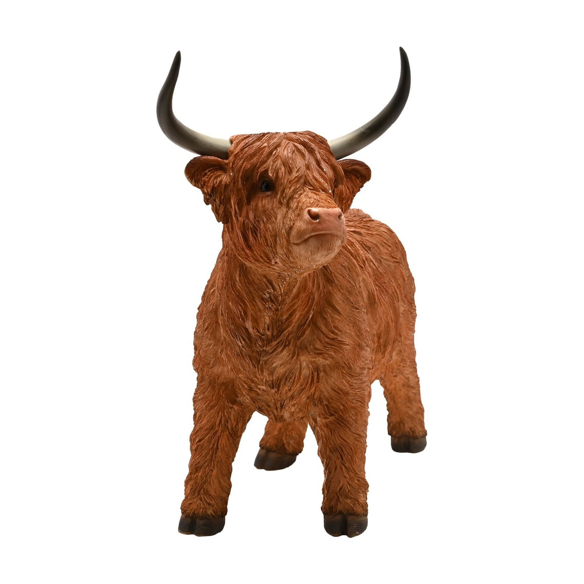 Shaggy Standing Highland Cow Resin Figurine 36cm - Brown