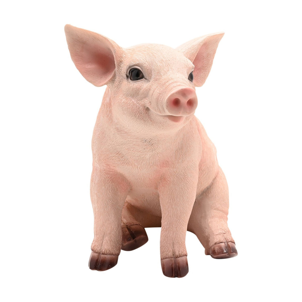 Sitting Pig Resin Figurine 23cm with Brown Hooves - Pink