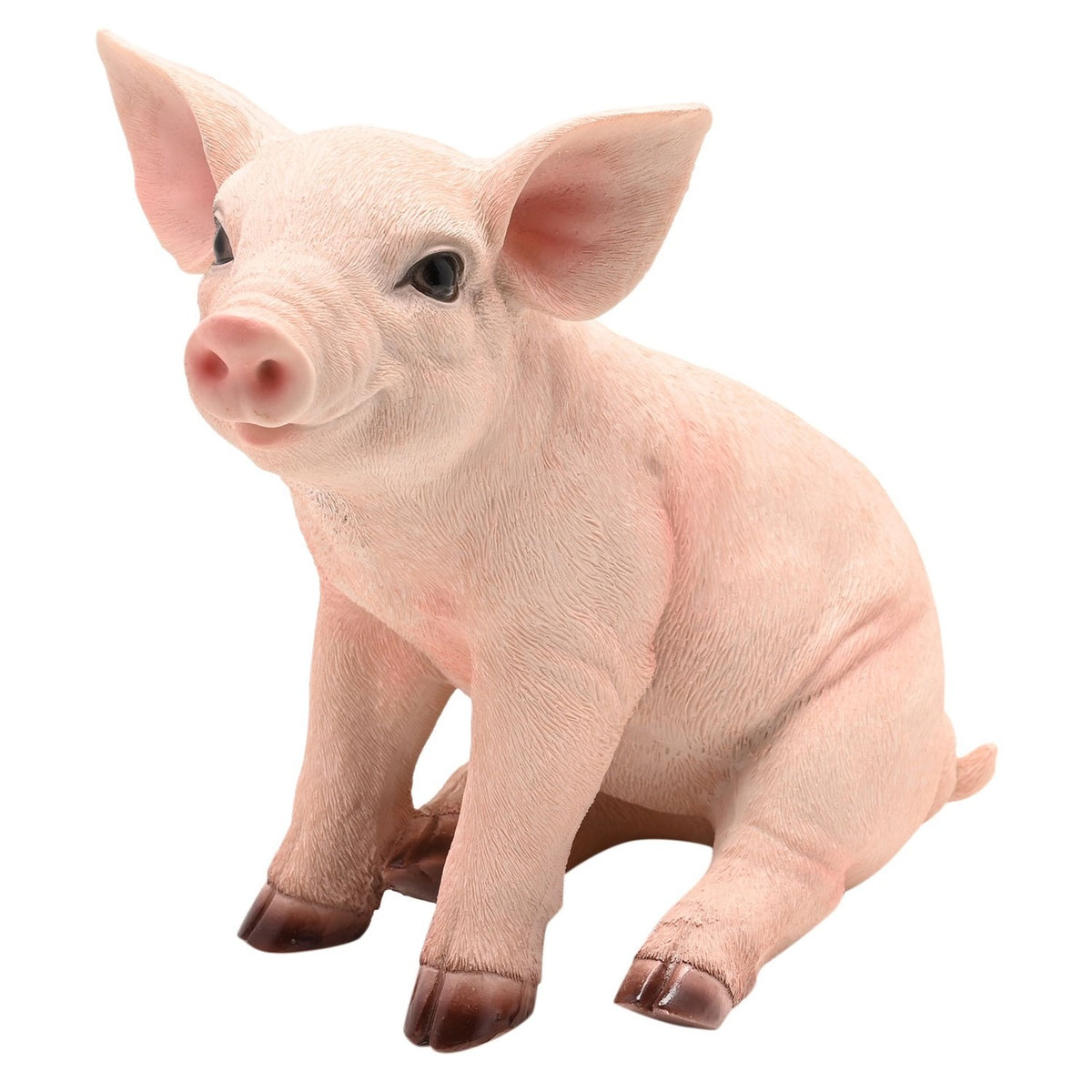 Sitting Pig Resin Figurine 23cm with Brown Hooves - Pink