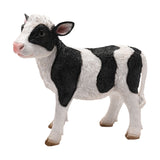 Standing Black Patch Cow Resin Figurine, 30cm, with white coat and bold black patches, pink nose and ears, tan hooves, textured coat detail, on a plain white background.