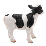 Standing Black Patch Cow Resin Figurine, 30cm, in white with bold black patches on face, shoulders, back and rump, textured coat, pink ears and nose, on a plain white background.