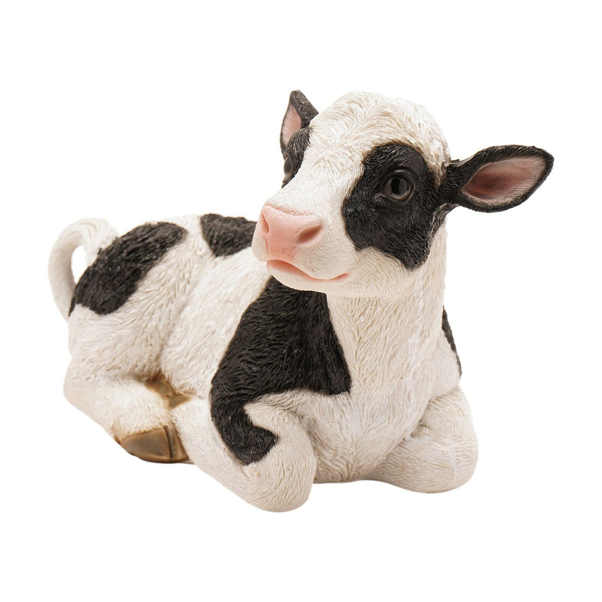 Black Patched Sitting Cow Polystone Figurine 20cm - White