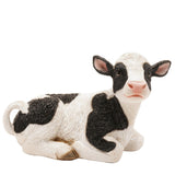 Black Patched Sitting Cow Polystone Figurine 20cm - White