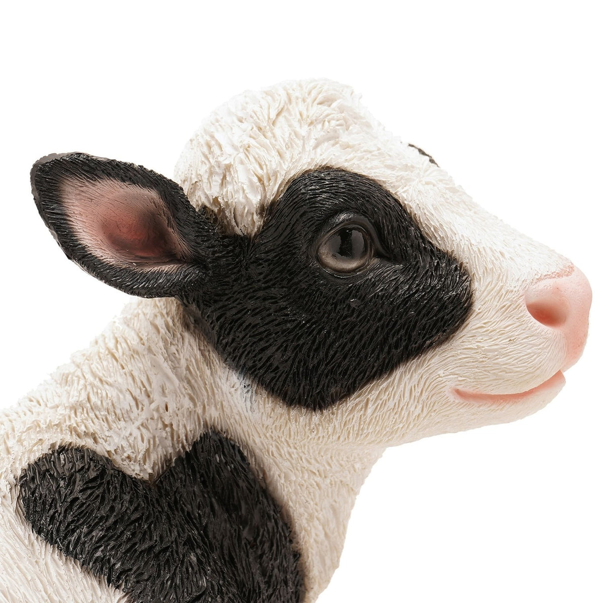 Black Patched Sitting Cow Polystone Figurine 20cm - White