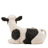 Black Patched Sitting Cow Polystone Figurine 20cm - White