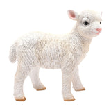 Standing Lamb Resin Figurine with Pink Ears 29.2cm in White, showing a young lamb with deeply ridged fleece, dark glossy eyes, pink ears and nose, and tan hooves, set against a plain white background.