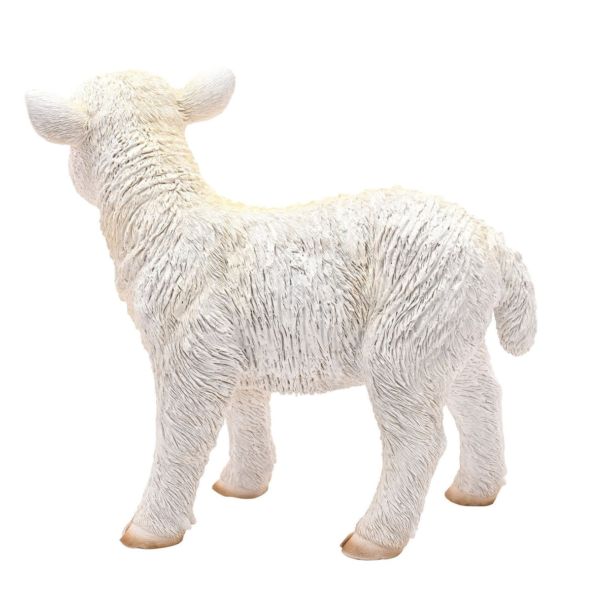 Standing Lamb Resin Figurine, 29.2cm, white with ridged fleece texture, pink inner ears, dark glossy eyes and cream-toned hooves, shown on a plain white background.