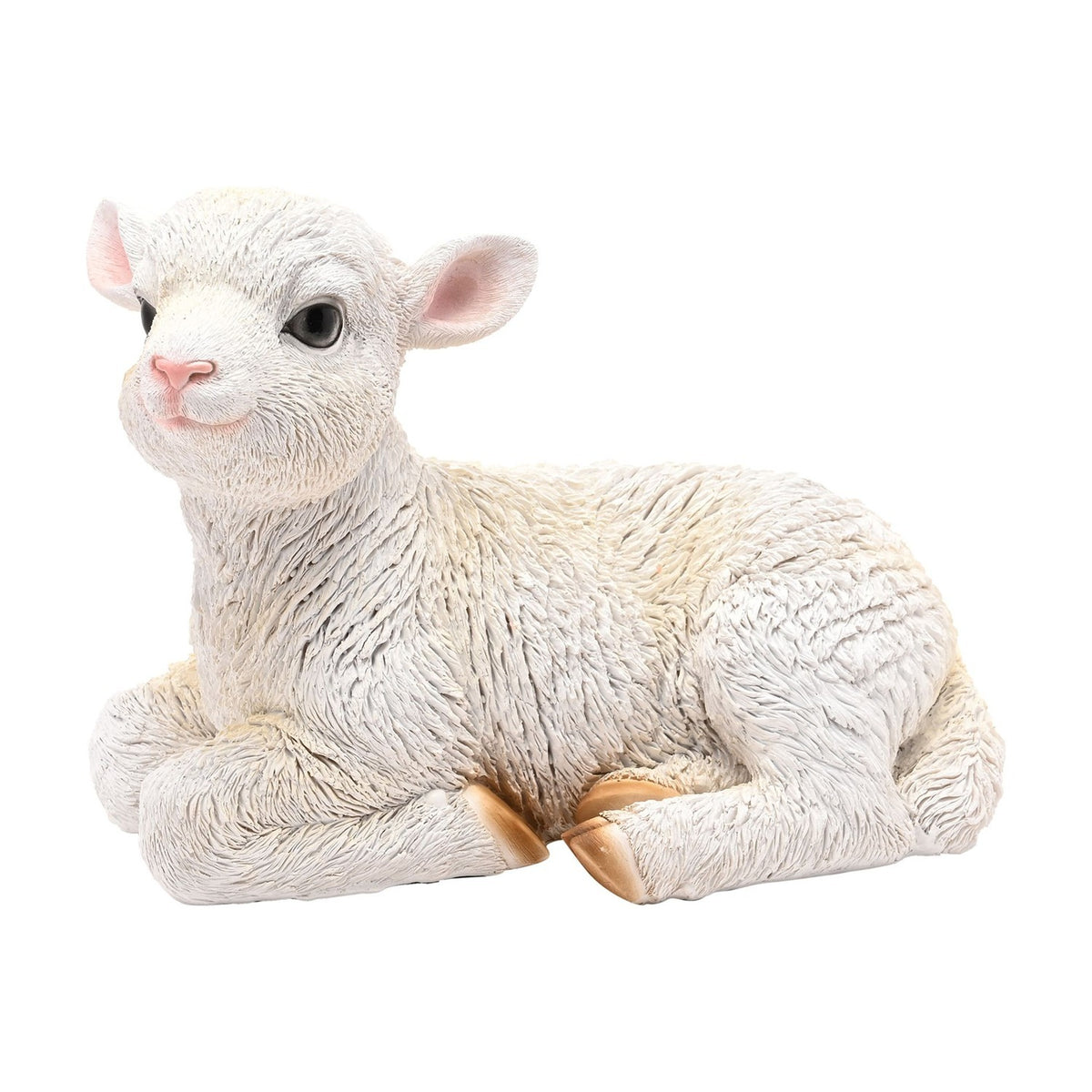 Sitting Lamb Resin Figurine with Pink Ears 18.7cm - White