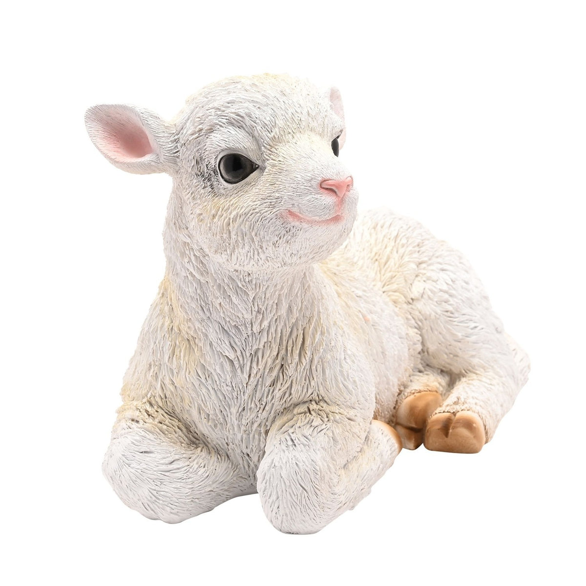 Sitting Lamb Resin Figurine with Pink Ears 18.7cm - White
