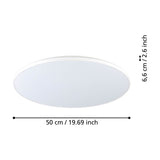 Nelbenne LED Downlight, round white plastic 50cm fixture with slim 6.6cm profile and frosted diffuser, shown with dimension labels on a plain white background.
