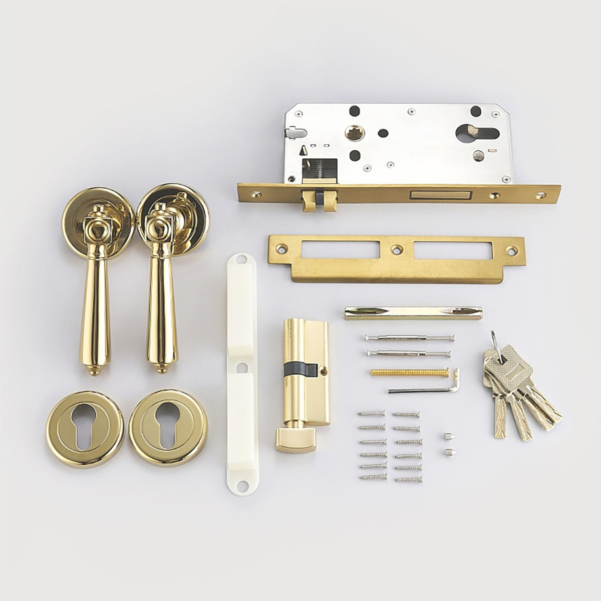 Nelson Door Handle with Lock (Set of 2) - Polished Brass