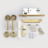 Nelson Door Handle with Lock (Set of 2) - Polished Brass