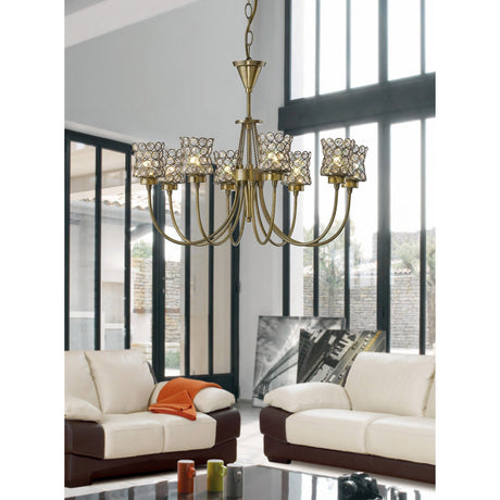 Nelson 56cm 8 Light Crystal Chandelier - Antique Brass