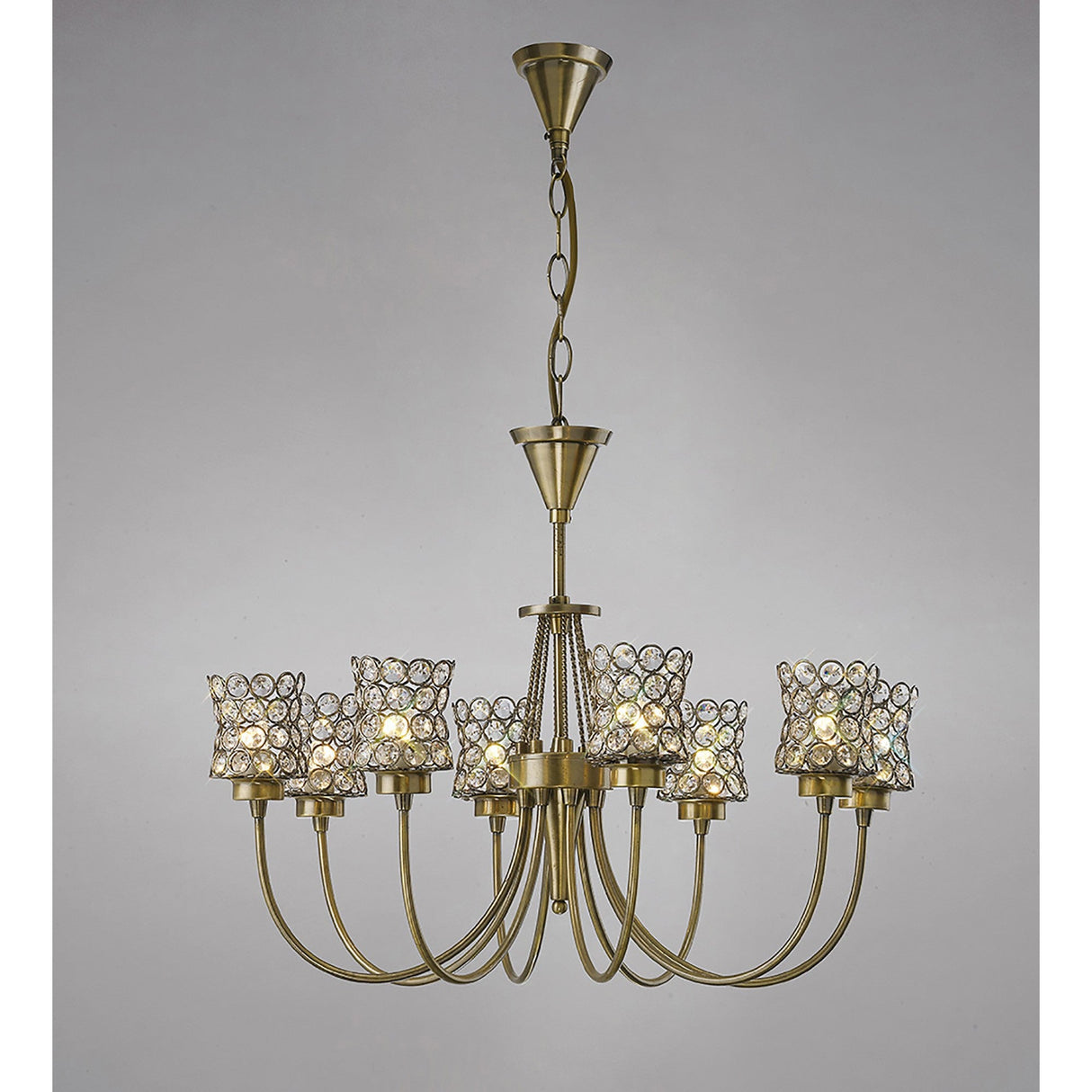 Nelson 56cm 8 Light Crystal Chandelier - Antique Brass
