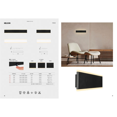 Nelson 50cm CCT LED Linear Wall Light 24W - Black