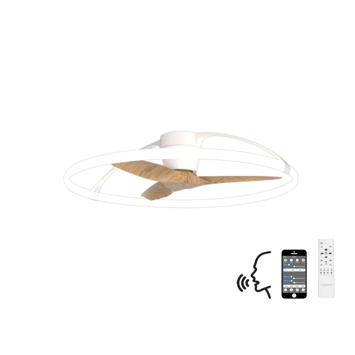 Nepal CCT Dimmable LED Ceiling Retractable Fan Light With Remote, APP & Voice Control - White/Brown