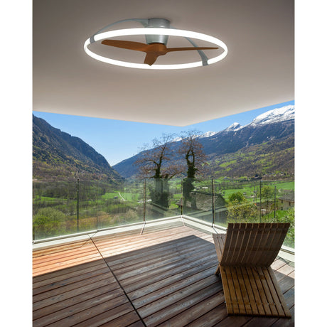 Nepal CCT Dimmable LED Ceiling Retractable Fan Light With Remote, APP & Voice Control - Silver/Brown