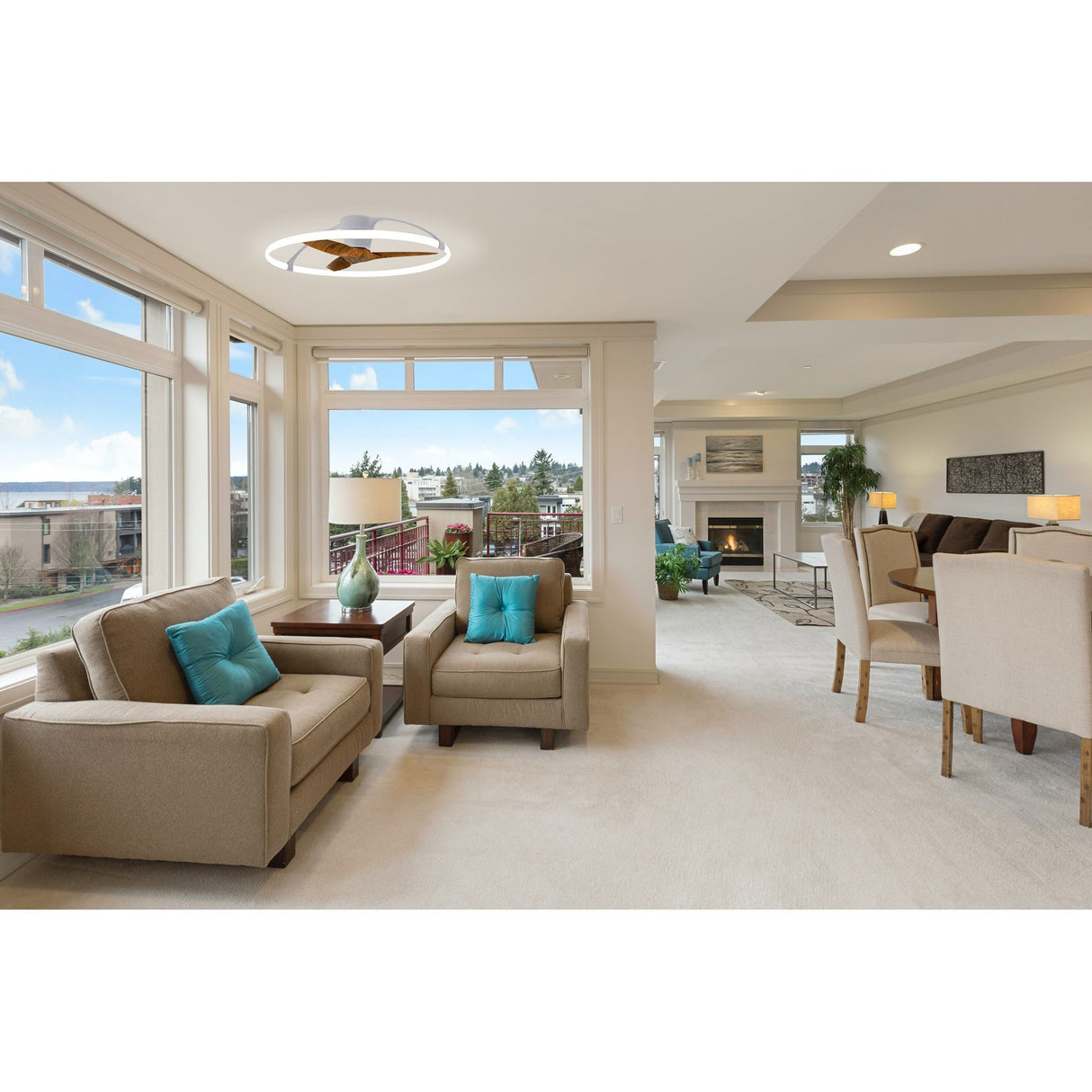 Nepal CCT Dimmable LED Ceiling Retractable Fan Light With Remote, APP & Voice Control - Silver/Brown