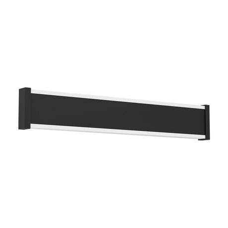 Neviano LED Outdoor Wall Light 38cm in black, a slim rectangular fixture with textured black front panel, white diffuser strips along both edges, and black end caps, shown on a plain white background.