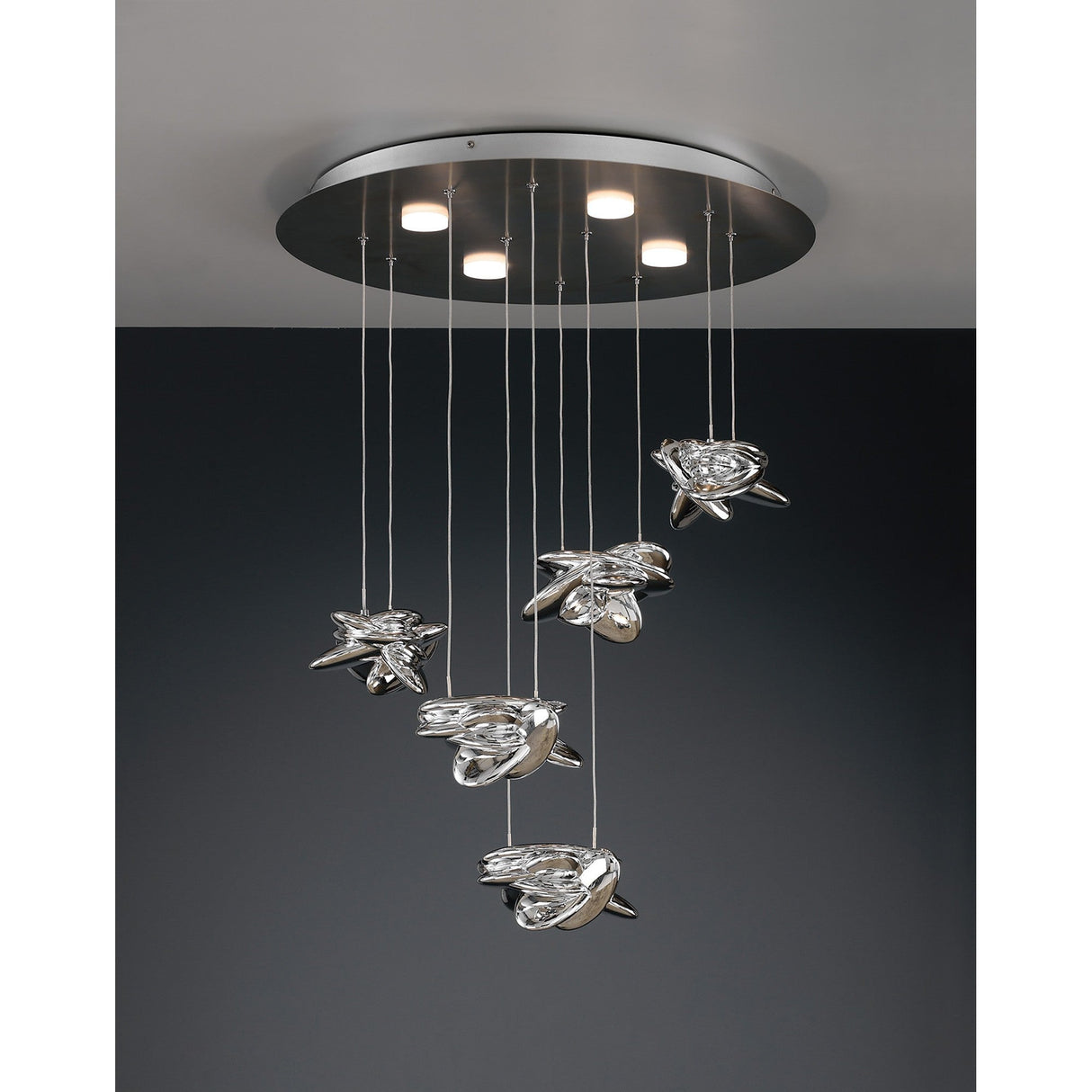 Nido 5 Light LED Cluster Pendant Light 50W 3000K - Polished Chrome