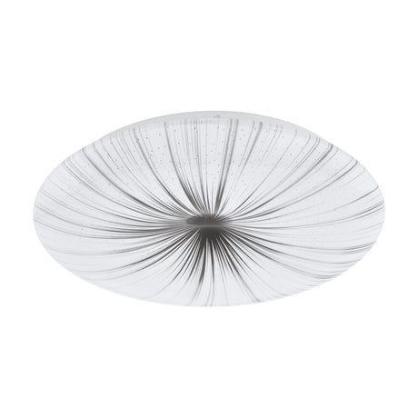 Nieves LED Flush Ceiling Light 41cm in white, a round diffuser with fine silver sunburst lines and speckles, integrated LED, shown on a plain white background.