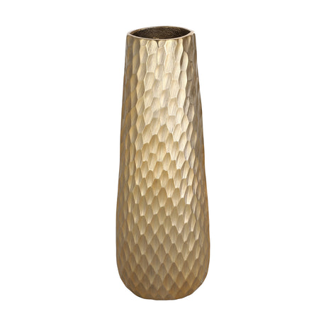 Nilgaut Vase 40.5cm in brushed brass aluminium, tall tapering shape with a hammered, faceted surface, shown on a plain white background.