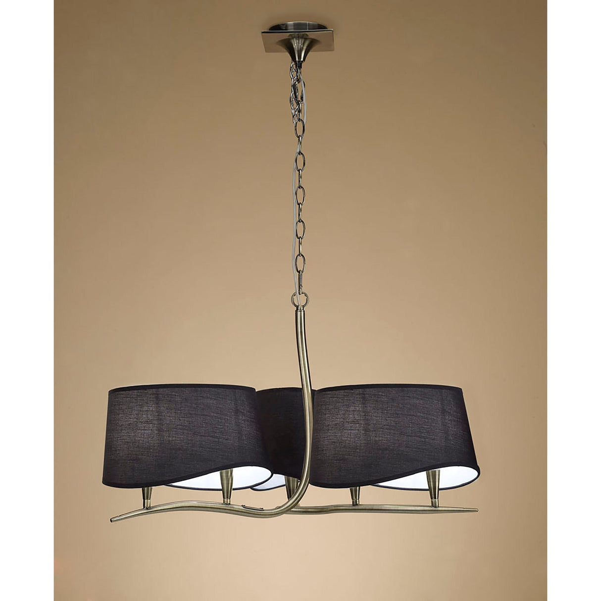 Ninette 80cm 3 Arm 6 Light Chandelier - Brass With Black Shades