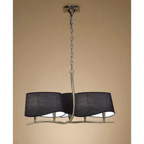 Ninette 80cm 3 Arm 6 Light Chandelier - Brass With Black Shades