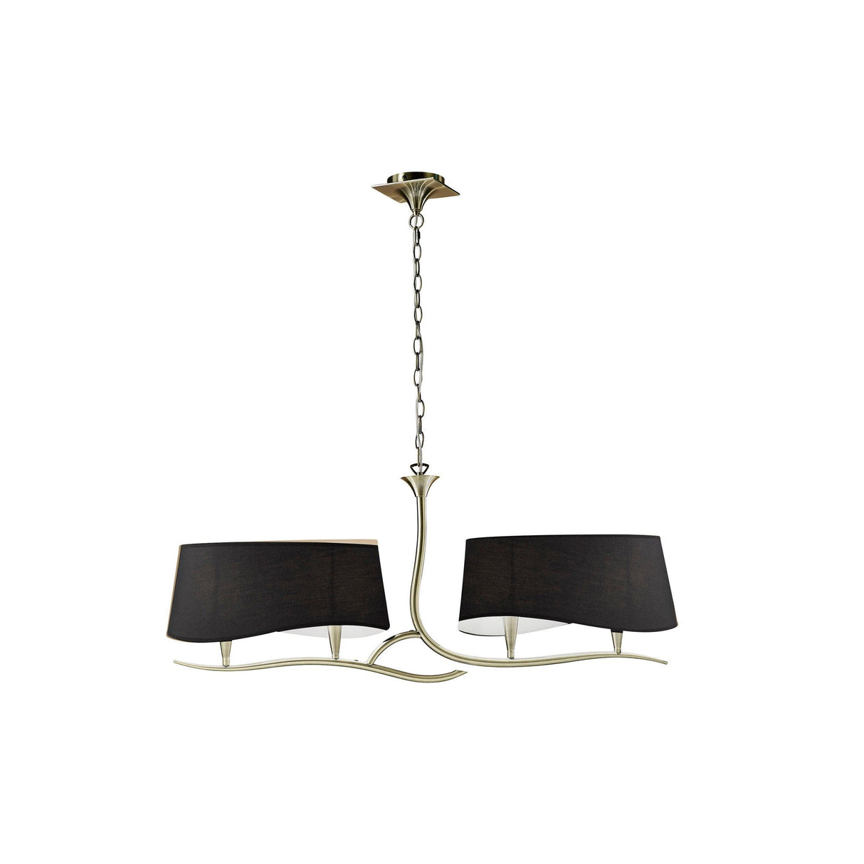 Ninette 2 Arm 4 Light Chandelier - Antique Brass With Black Shades