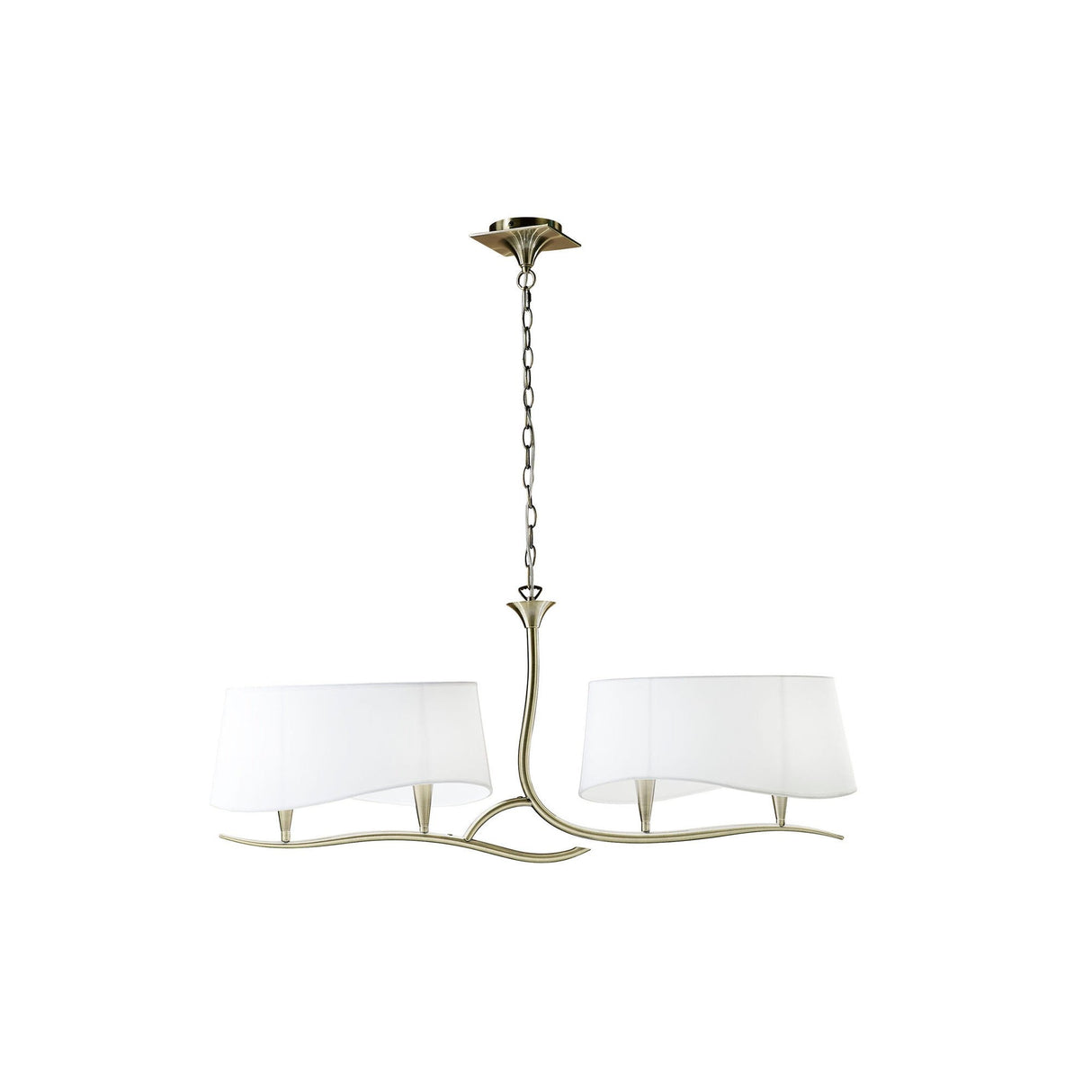 Ninette  2 Arm 4 Light Chandelier - Antique Brass With White Shades