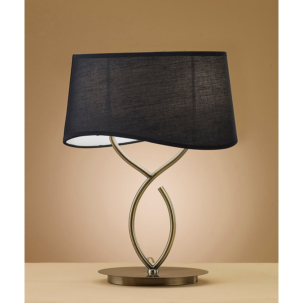 Ninette Large 2 Light Table Lamp - Antique Brass With Black Shade